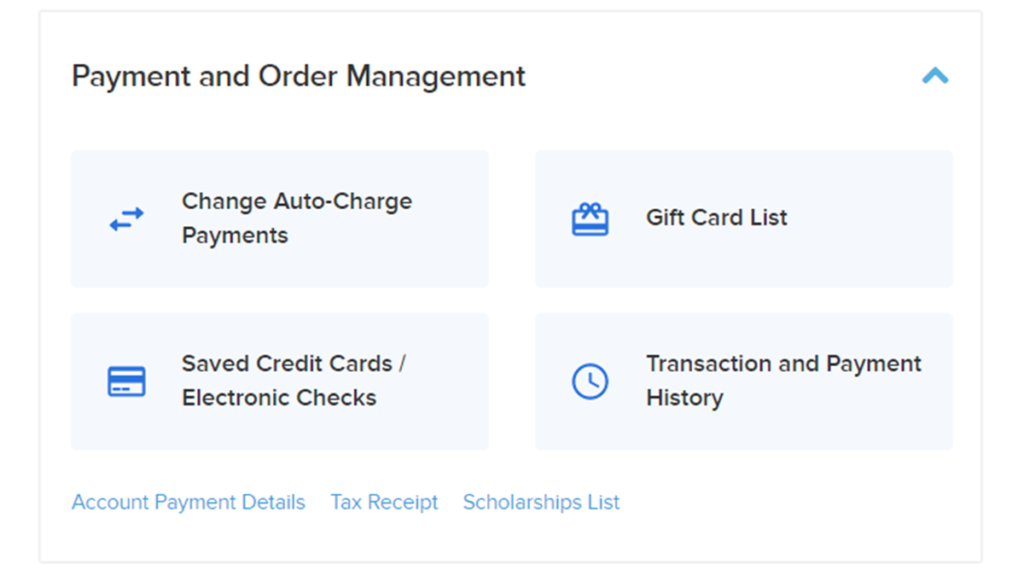 a picture of the Payment and Order Management menu in Active