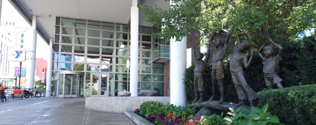 The front entrance of the Boll Family YMCA in Detroit, Michigan.  A Metro Detroit YMCA Location.