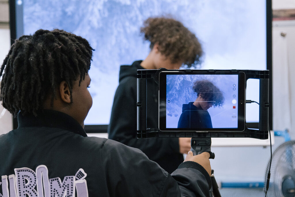 Students recording video at a Y Arts program